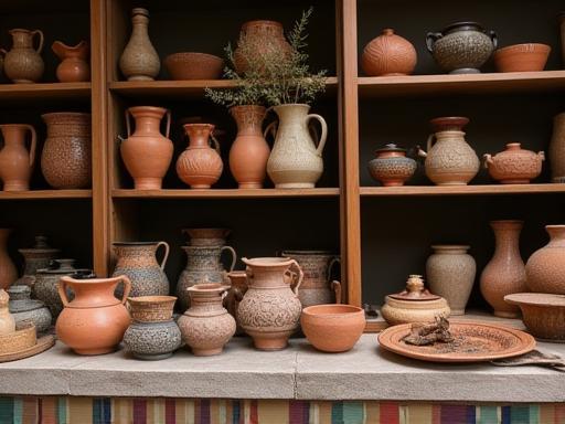 Display of handcrafted pottery in Clayful Creations studio